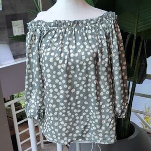 Floral Off-Shoulder Blouse - Green and White